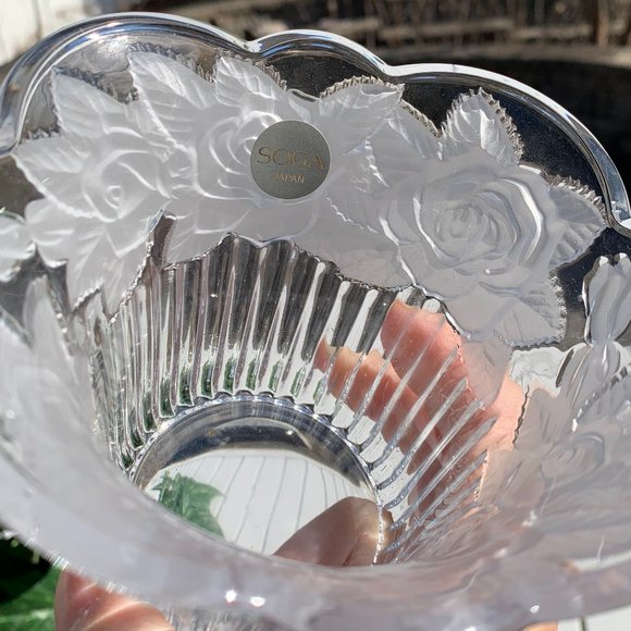 Vtg SOGA Crystal Glass Bowl Flower Pot Candle Holder - Picture 4 of 11